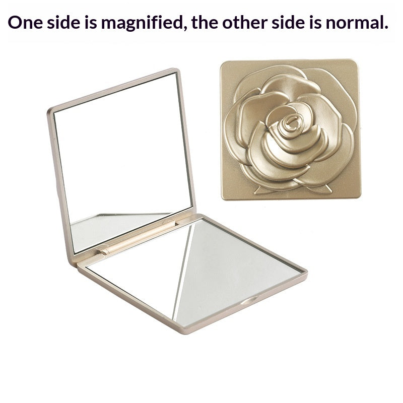 Miroir pliable portable avec motif rose électroplaqué