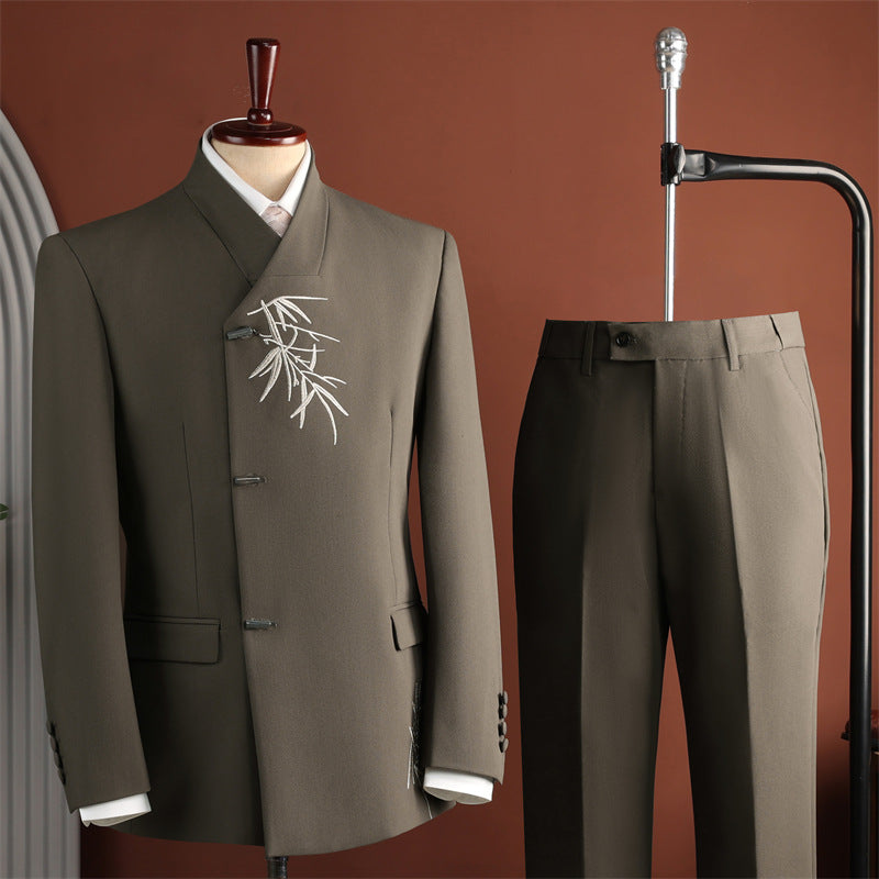 Ensemble de broderie de feuille de bambou de style chinois pour hommes