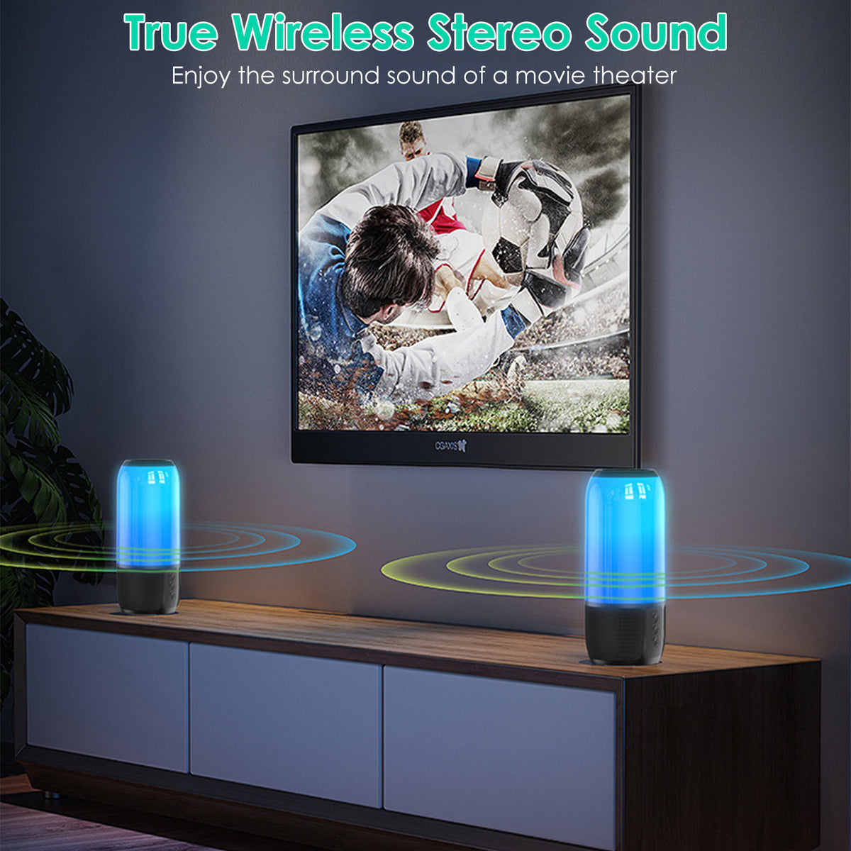 1Pc Haut-parleur portable sans fil Haut-parleur stéréo avec 6 lumières changeantes de couleur