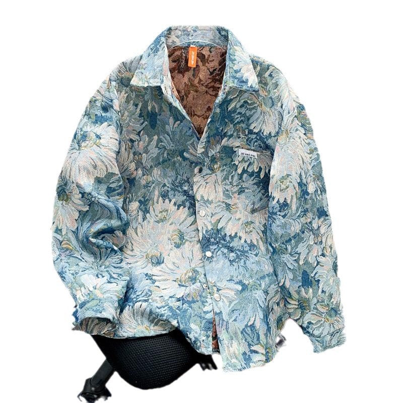 Peinture à l'huile florale de style américain Jacquard Veste décontractée avec impression intégrale