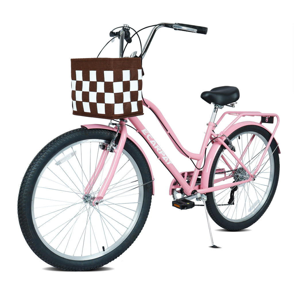 26 pouces vélo de navette de ville à 7 vitesses avec serrure et panier amovible Cadre en acier haute sensibilité