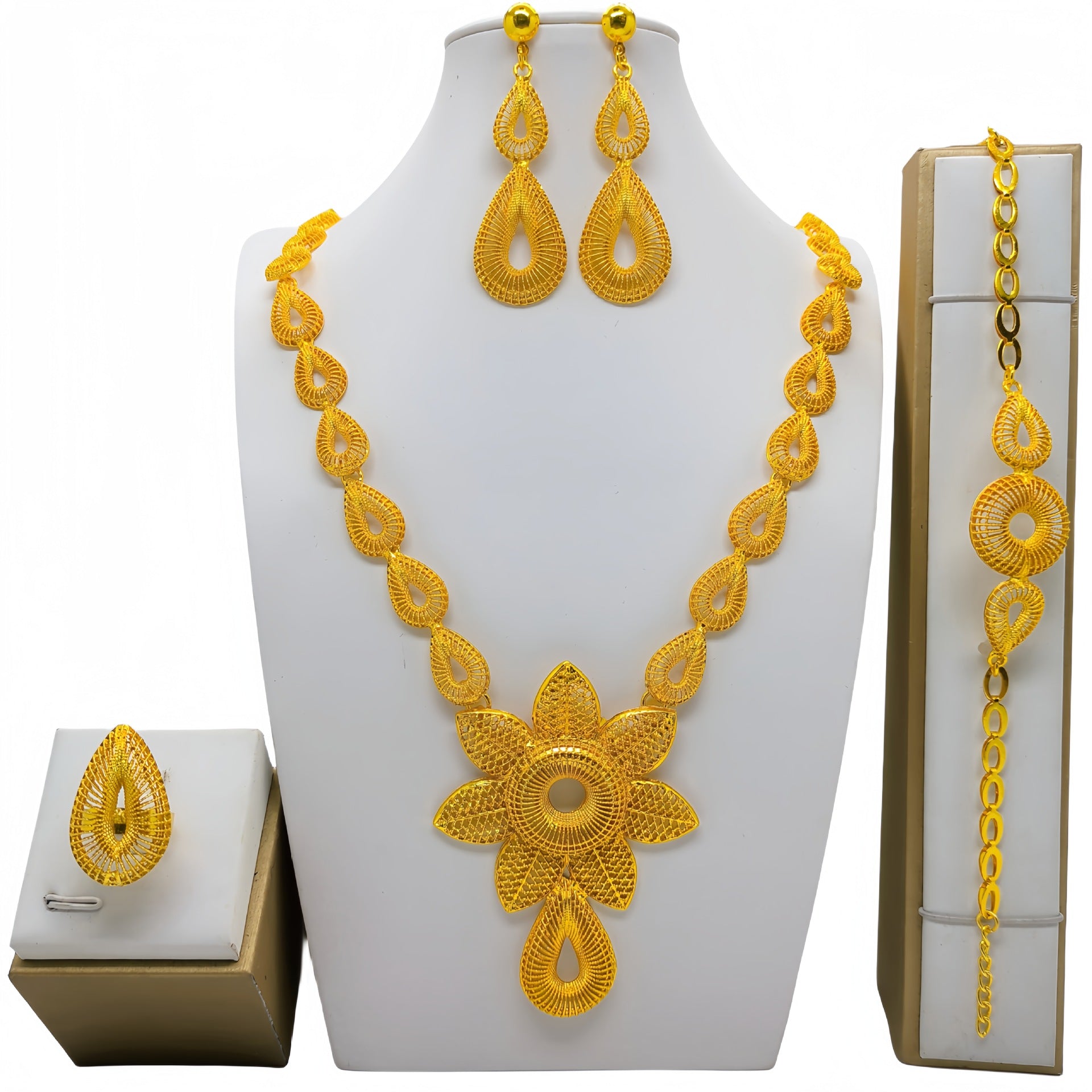 Bracelet collier plaqué or 24k Boucles d'oreilles