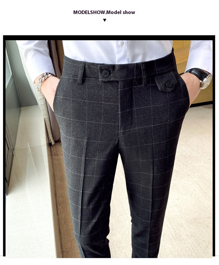 Style coréen British Classic Checkered Elegant Slim Fit meilleur homme pantoufles homme costume P