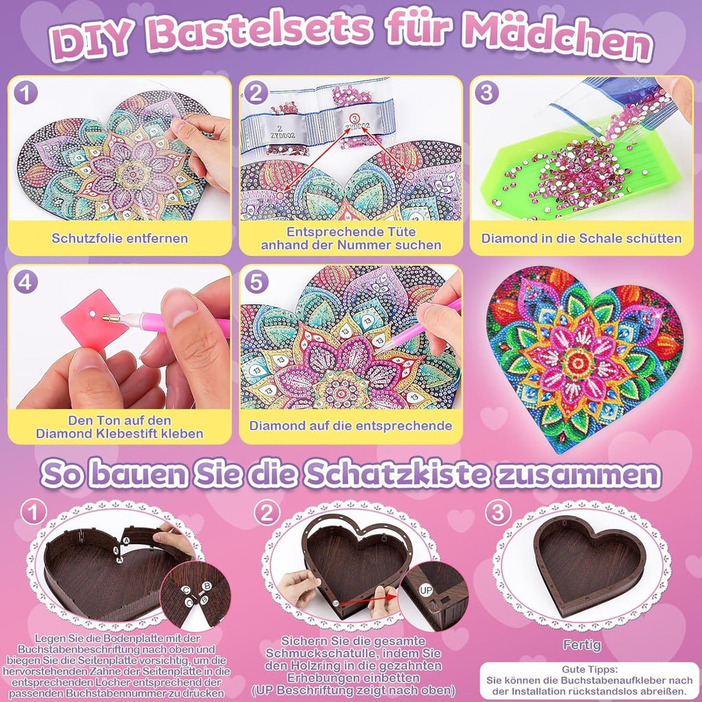 Boîte à bijoux DIY Diamond Heart – Kit d'artisanat créatif pour un bijou en forme de cœur sur mesure