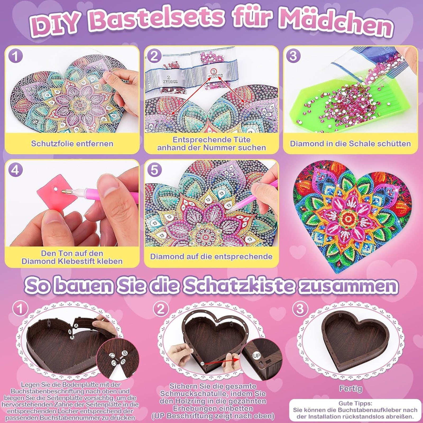 Boîte à bijoux DIY Diamond Heart – Kit d'artisanat créatif pour un bijou en forme de cœur sur mesure