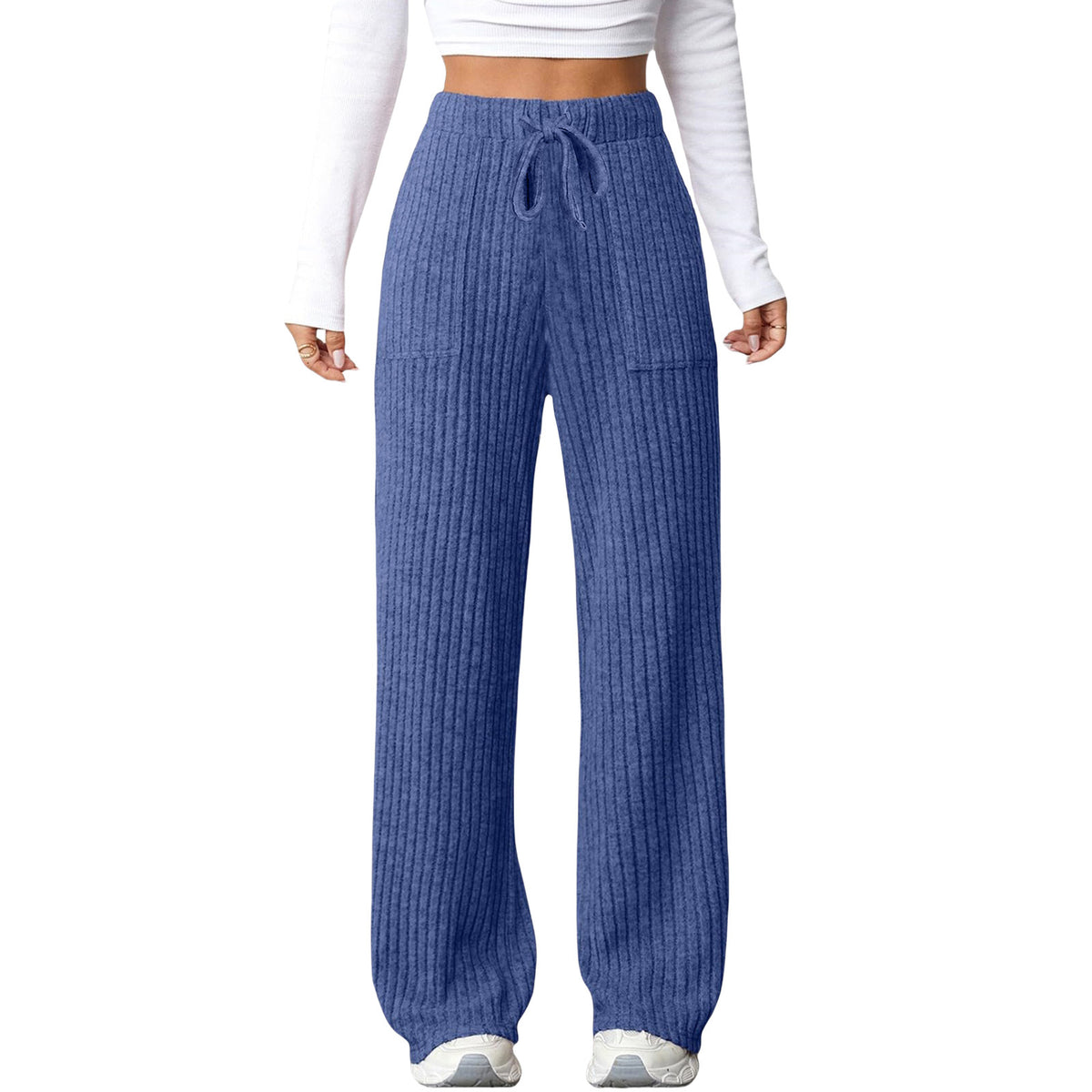 Pantalon casual de poche à col solide pour femmes