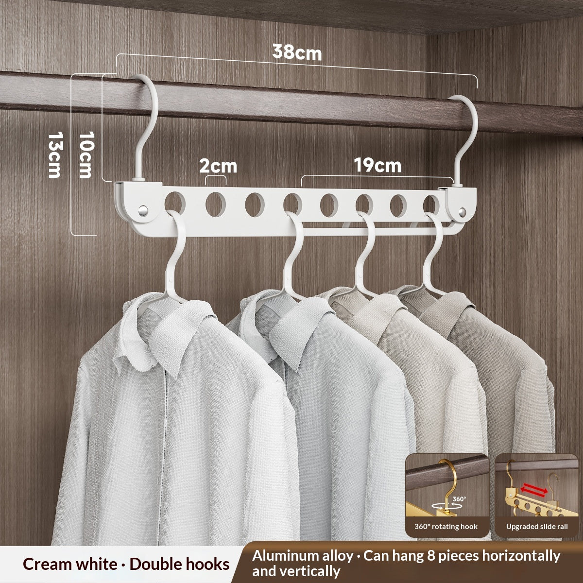 Accessoires en alliage d'aluminium pliable multifonction avec huit crochets à usage domestique