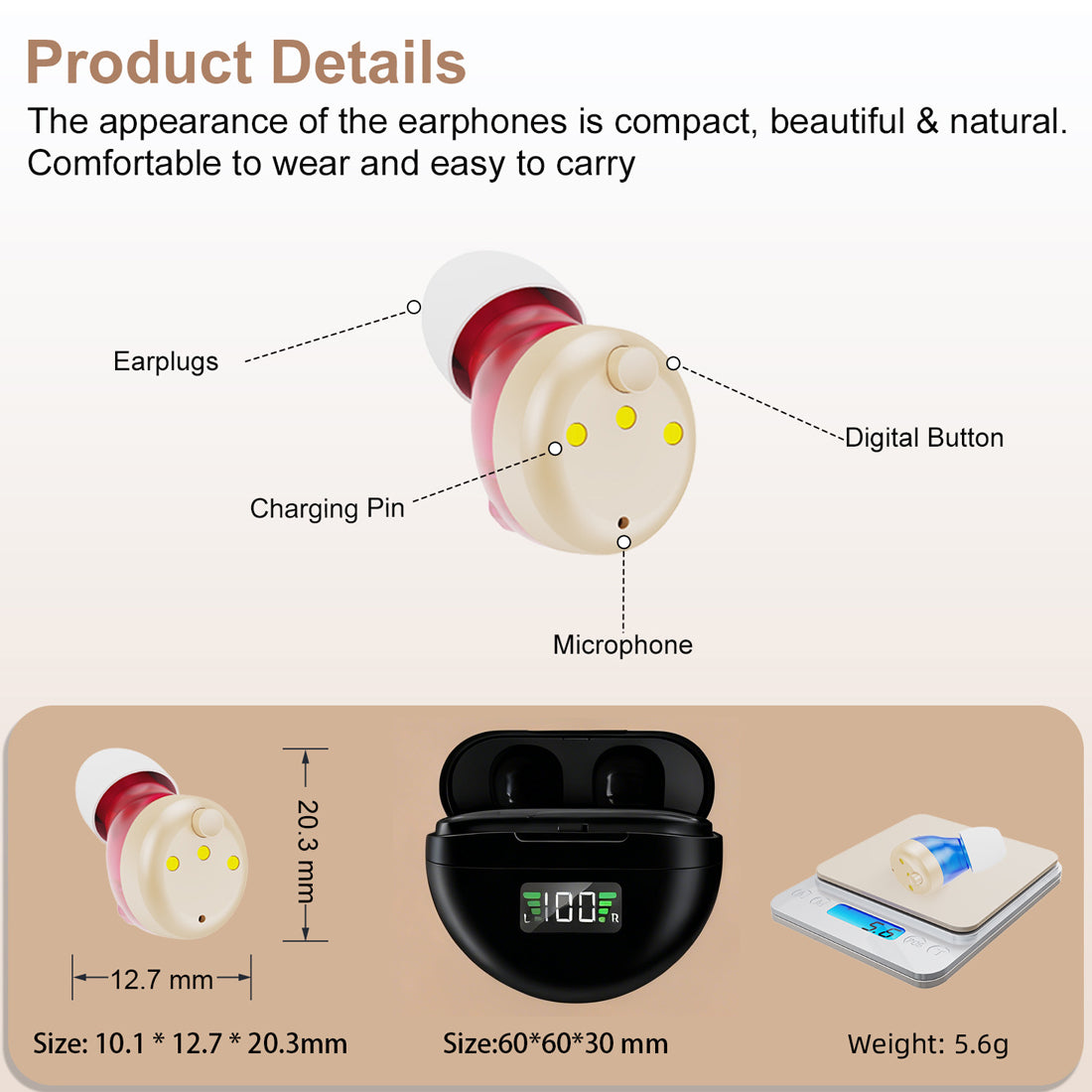 1Aids auditifs numériques rechargeables Pair In-Ear Invisible Sound Voice Amplificateur UK