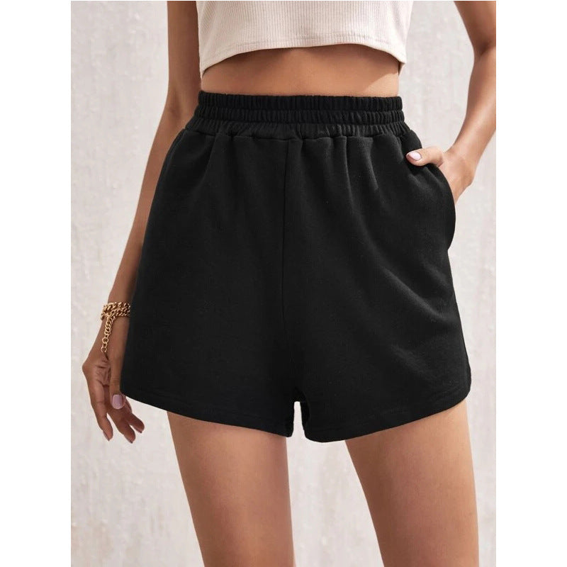 Pantalon à cinq poches pour femmes - Simple couleur solide élastique taille large jambe couleur solide sport S