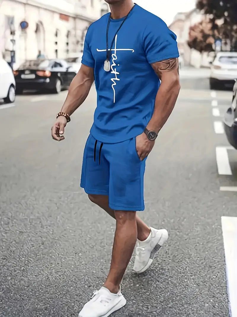 Pantalon sport occasionnel Col rond Manche courte 3d Design d'impression numérique Ensemble deux pièces