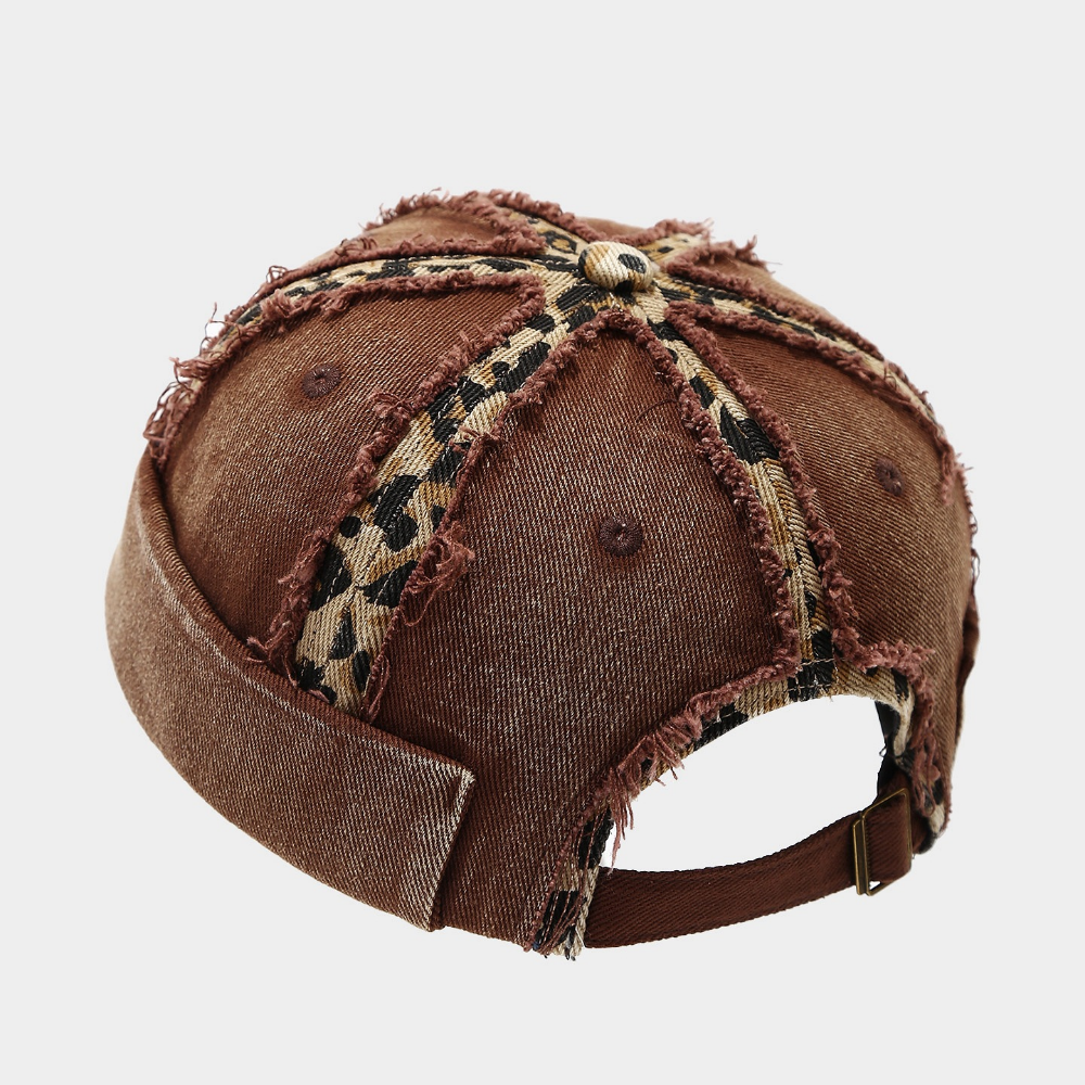 Été hommes et femmes lavés affolés Fringed Leopard Imprimer Patchwork Chapeau supérieur pour un R