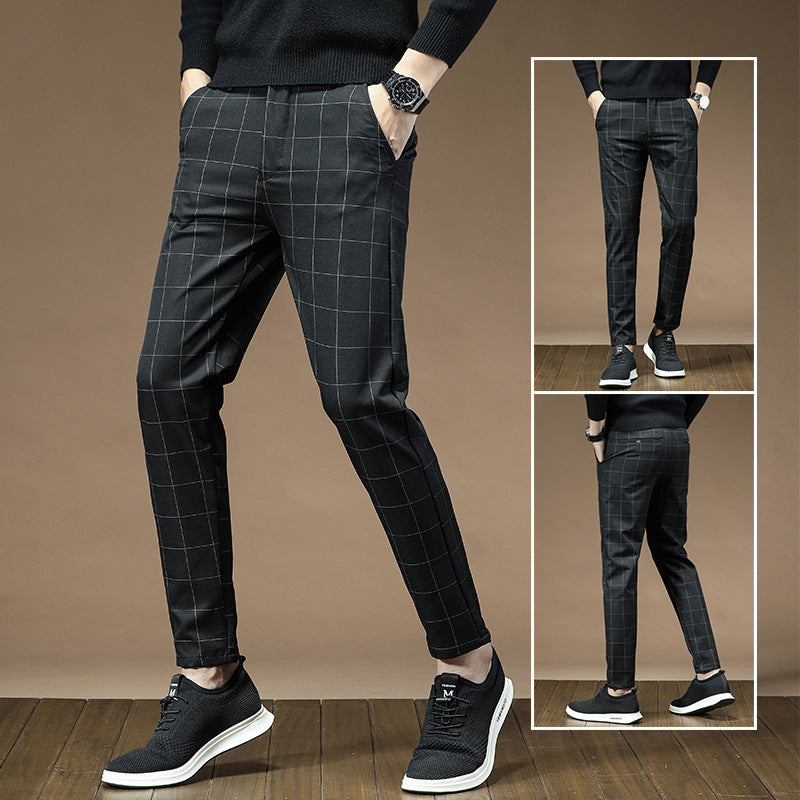 Pantalons de robe pour hommes en Plaid Noir