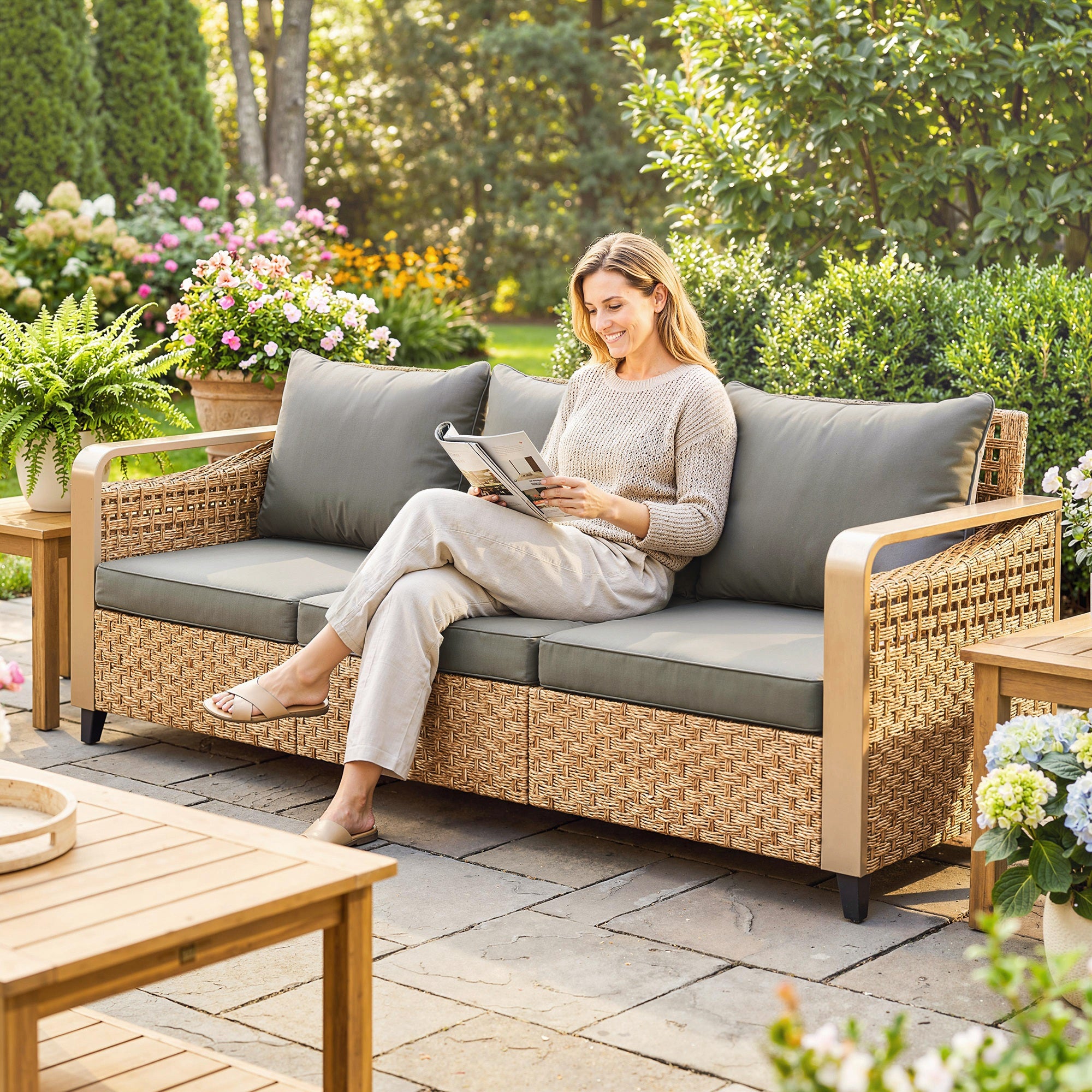 Canapé extérieur 3 places avec coussins pour jardin de jardin de porche Gra