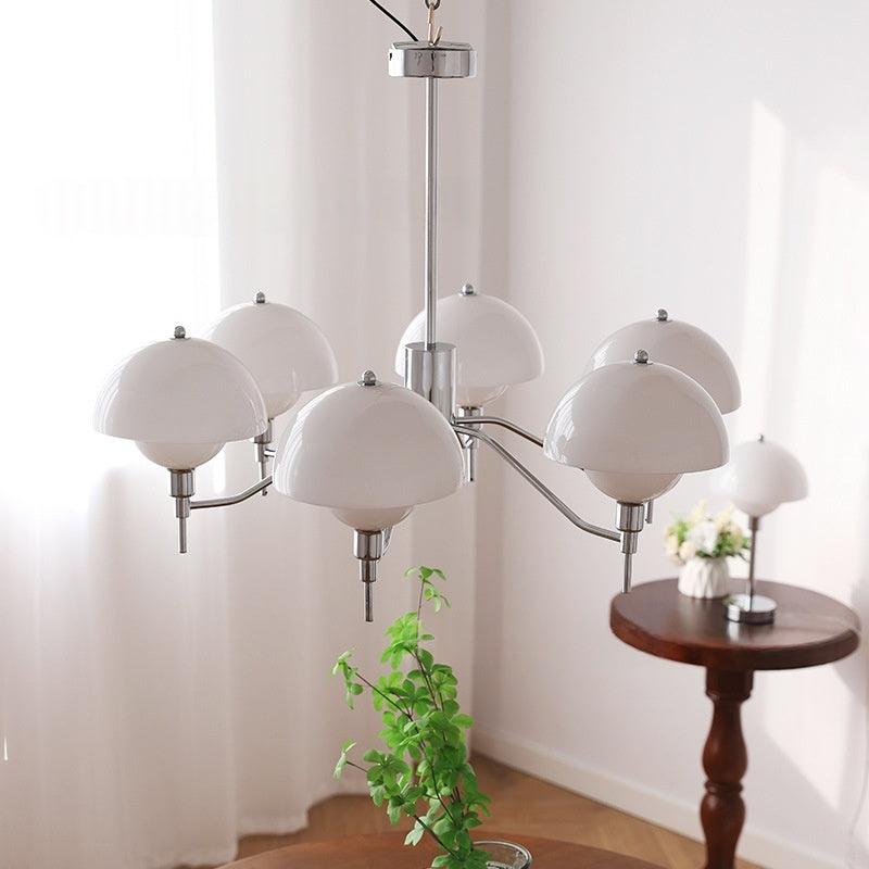 White Cream Champignon Salon Chandelier Lampe du milieu du siècle