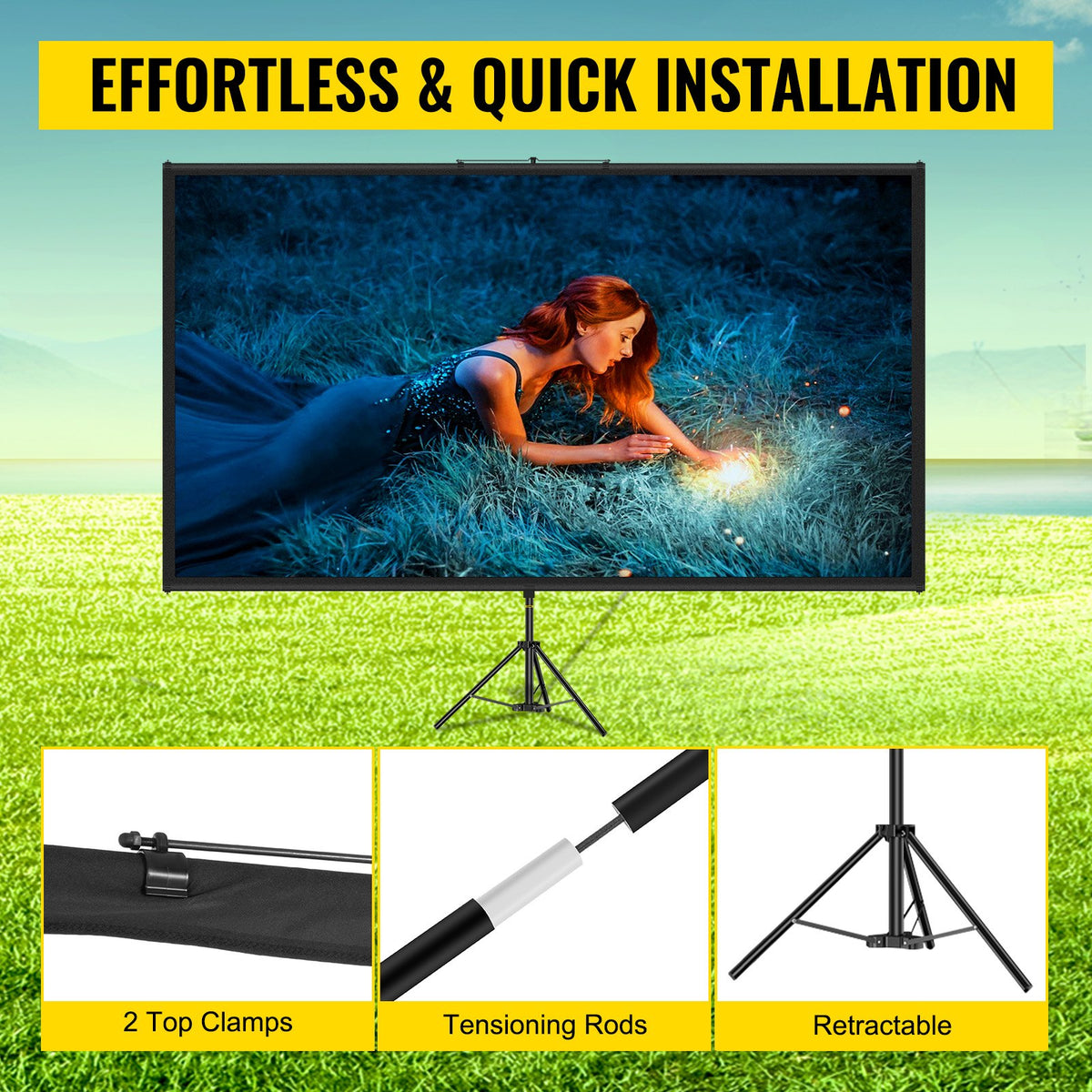 Tripod Projector Screen with Stand 100-inch 16:9 4K HD Projection Screen Stand Wrinkle-Free