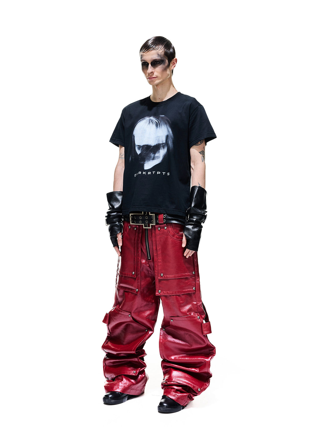 Rouge Plaqué en métal liquide Tridimensionnel sur mesure Rivet-détails Pantalon de bois de bois