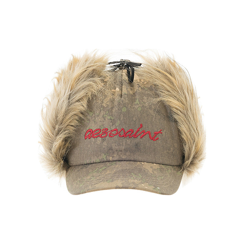 Camouflage Retro Broded Earflap Fur Casquette de baseball