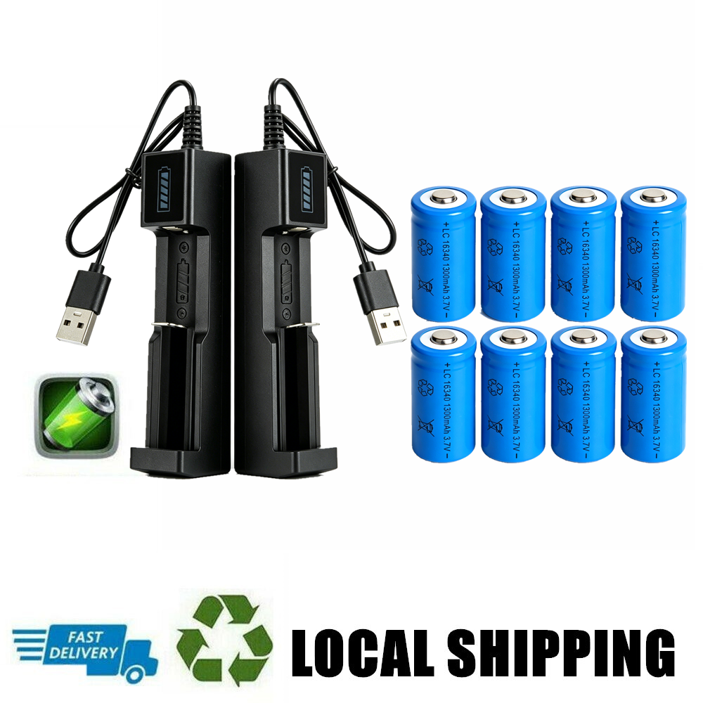 4 Pack 1300 MAh 16340 RCR123A Chargeur de batterie USB rechargeable 3.7 V Ion
