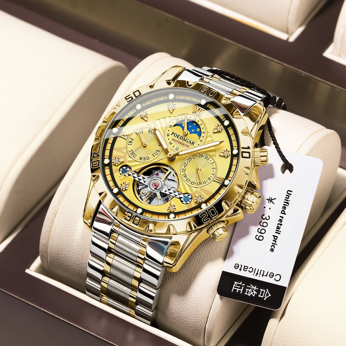 Montre mécanique pour hommes Montres de luxe imperméables multifonctionnelles pour hommes