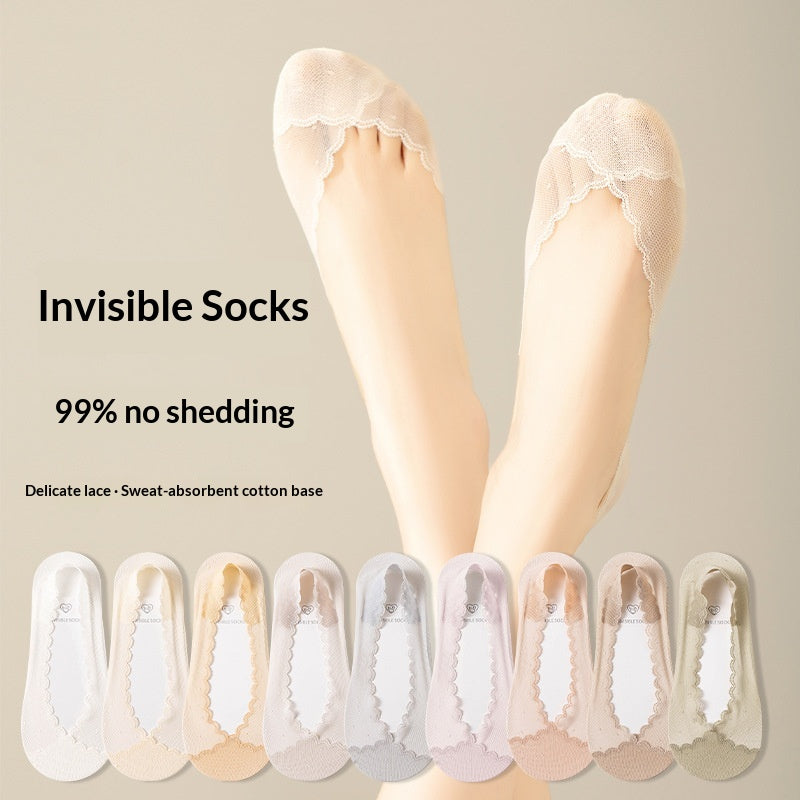 Femmes Dentelle Invisible chaussons sans spectacle avec silicone antidérapant