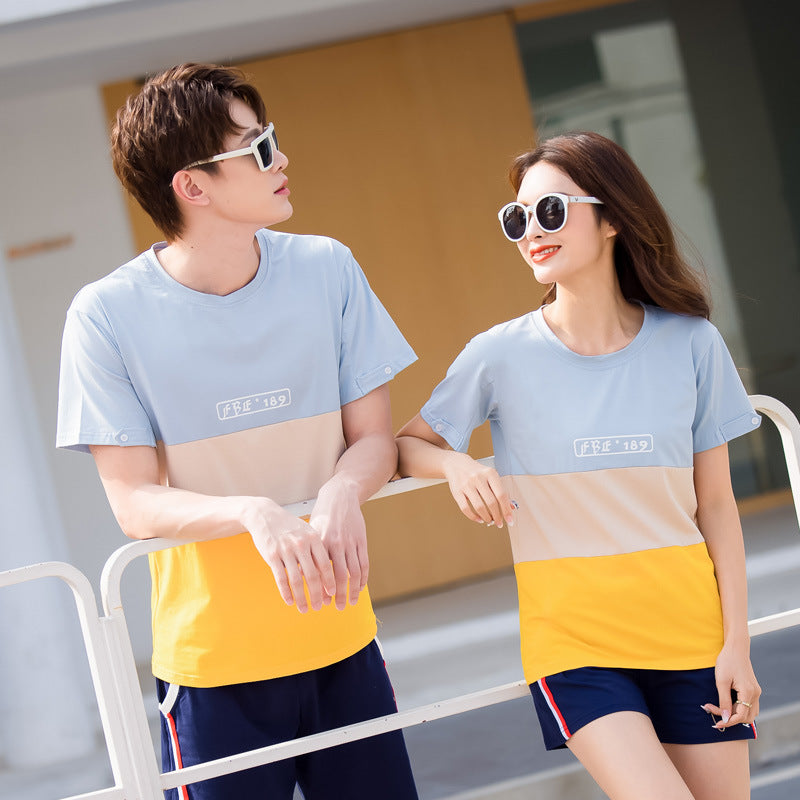 Fashion Striped Family Matching Outfits Summer Casual T-shirt Short Sets Couples Partag