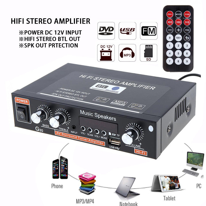 Amplificateur d'alimentation numérique petit véhicule avec amplificateur d'alimentation mini voiture G30 Bluetooth