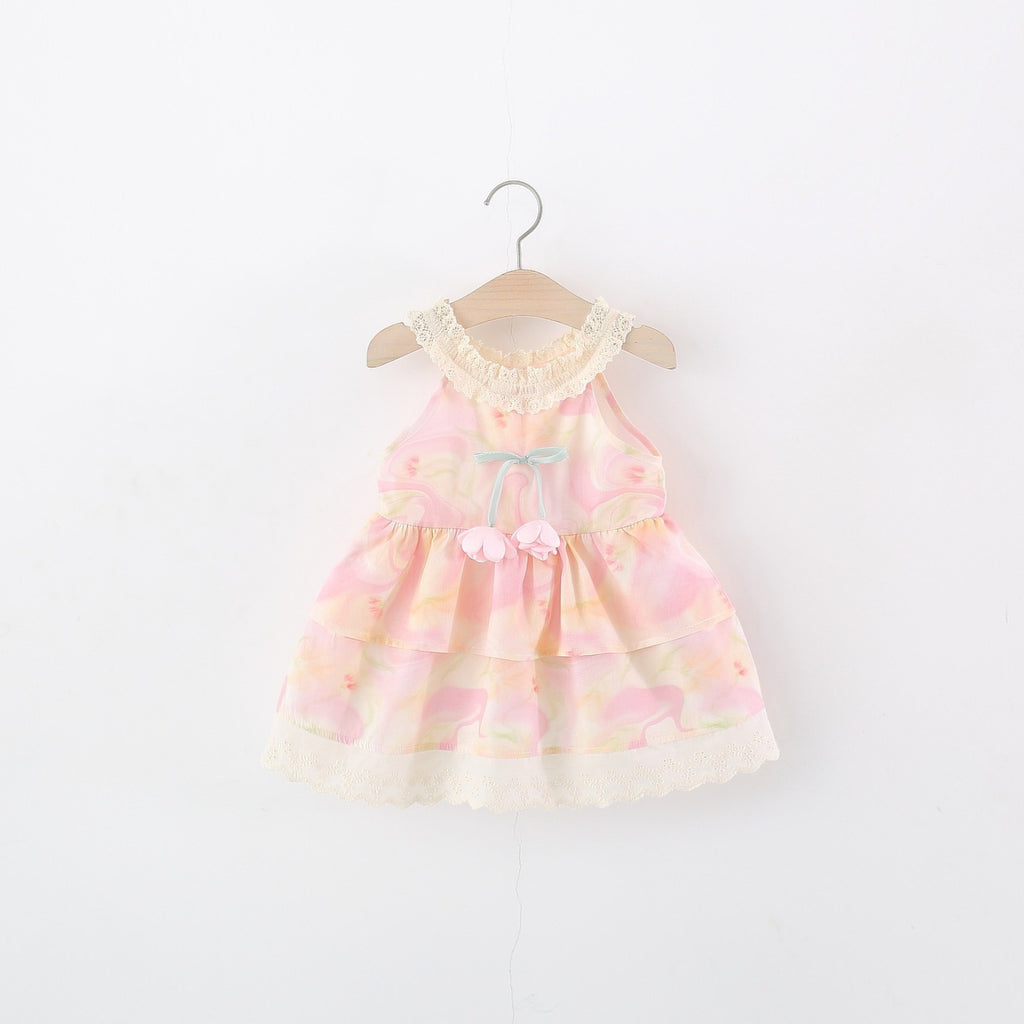 Enfants Filles Dentelle Florale Tulip Robe princesse col haltère