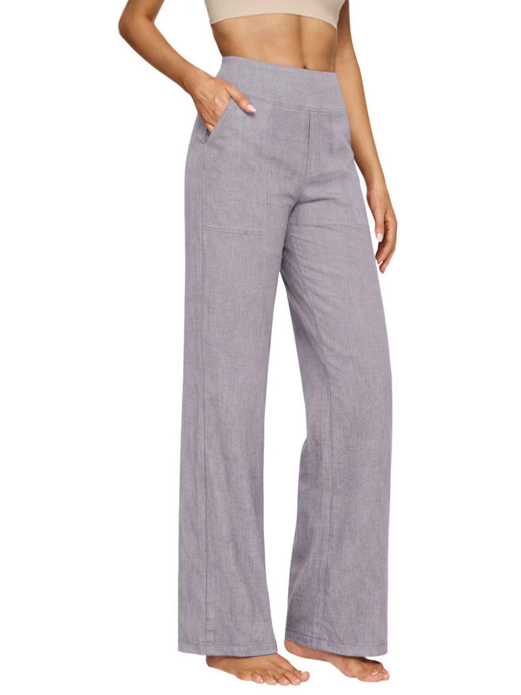 Pantalons de coton et de lin pour le début du printemps - Pantalons longs occasionnels pour femmes