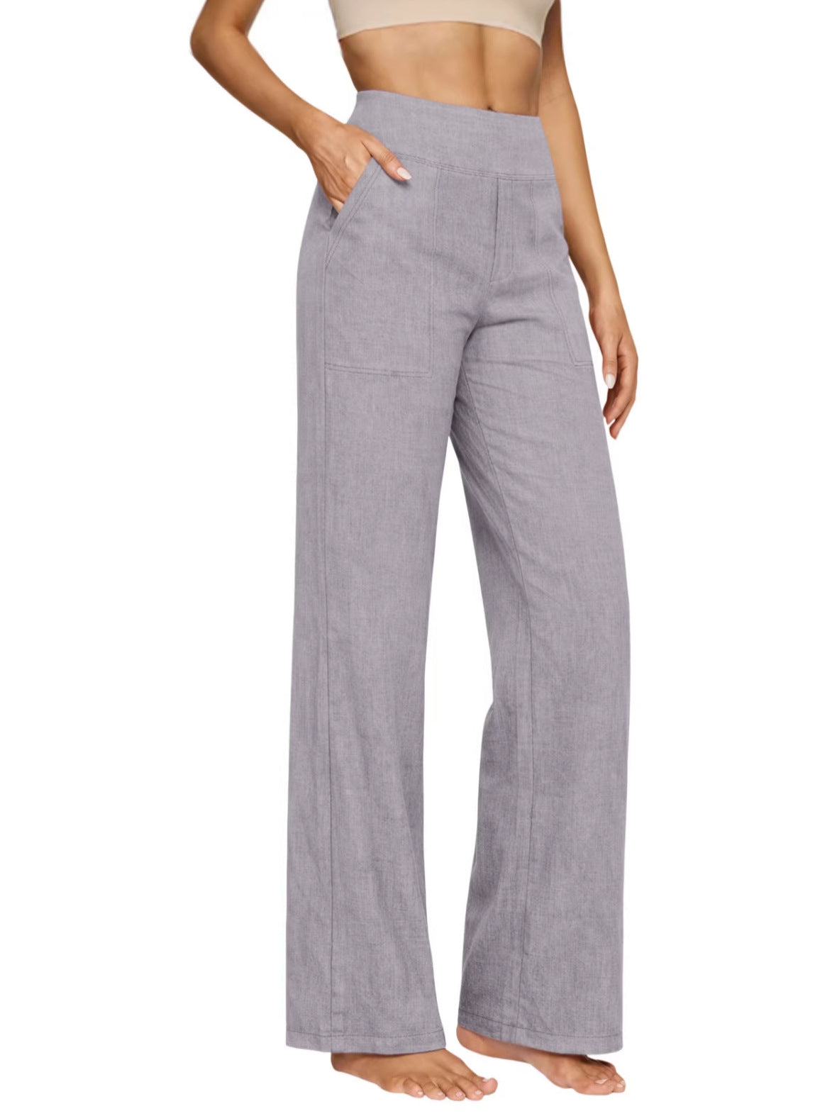 Pantalons de coton et de lin pour le début du printemps - Pantalons longs occasionnels pour femmes