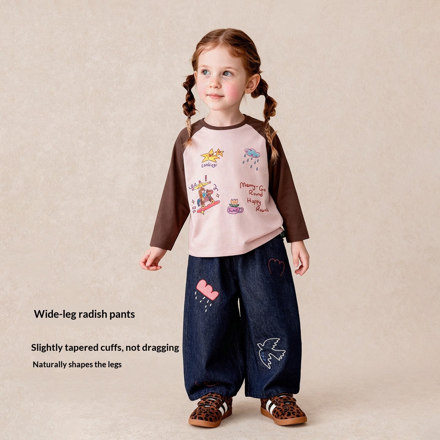 Lettre Broderie large Jambe droit Pantalons de coton Pantalons Printemps Automne