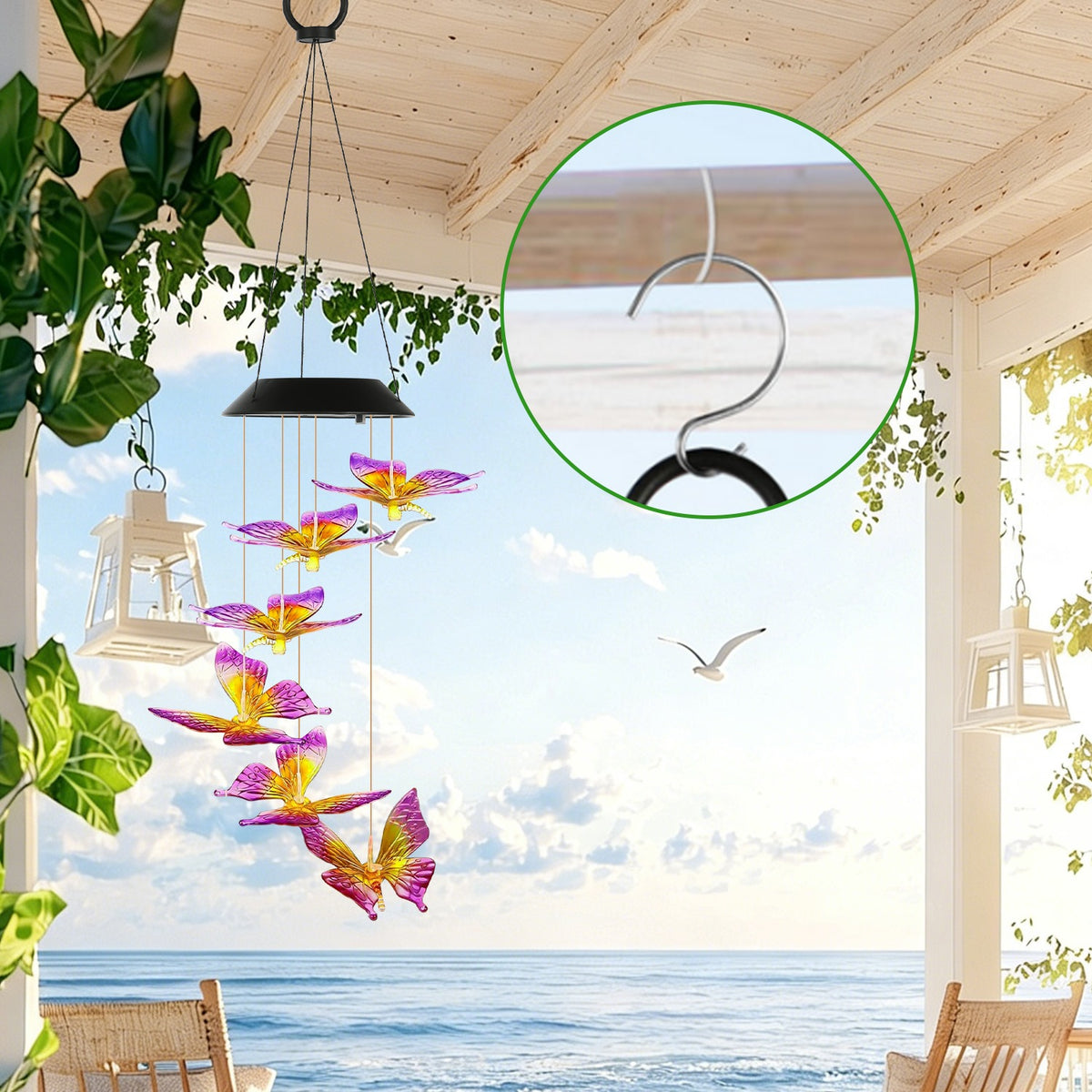 1Pc 2Pcs Quantity Options Solar Butterfly Wind Chime 7 Color Changing Wind Chime for Outsi