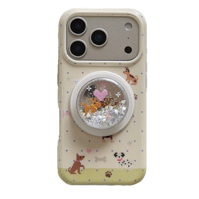 Cute Puppy Quicksand Magnetic Holder Phone Case