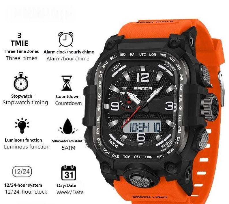 Montre numérique carrée Imperméable Sports Compte à rebours Chronomètre Multifonctionnel Randonnée en plein air Wris
