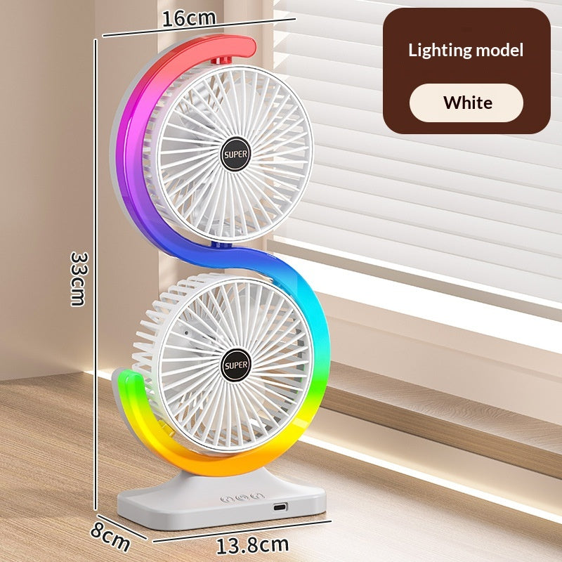 Ventilateur de lumière ambiant à double tête circulant mini