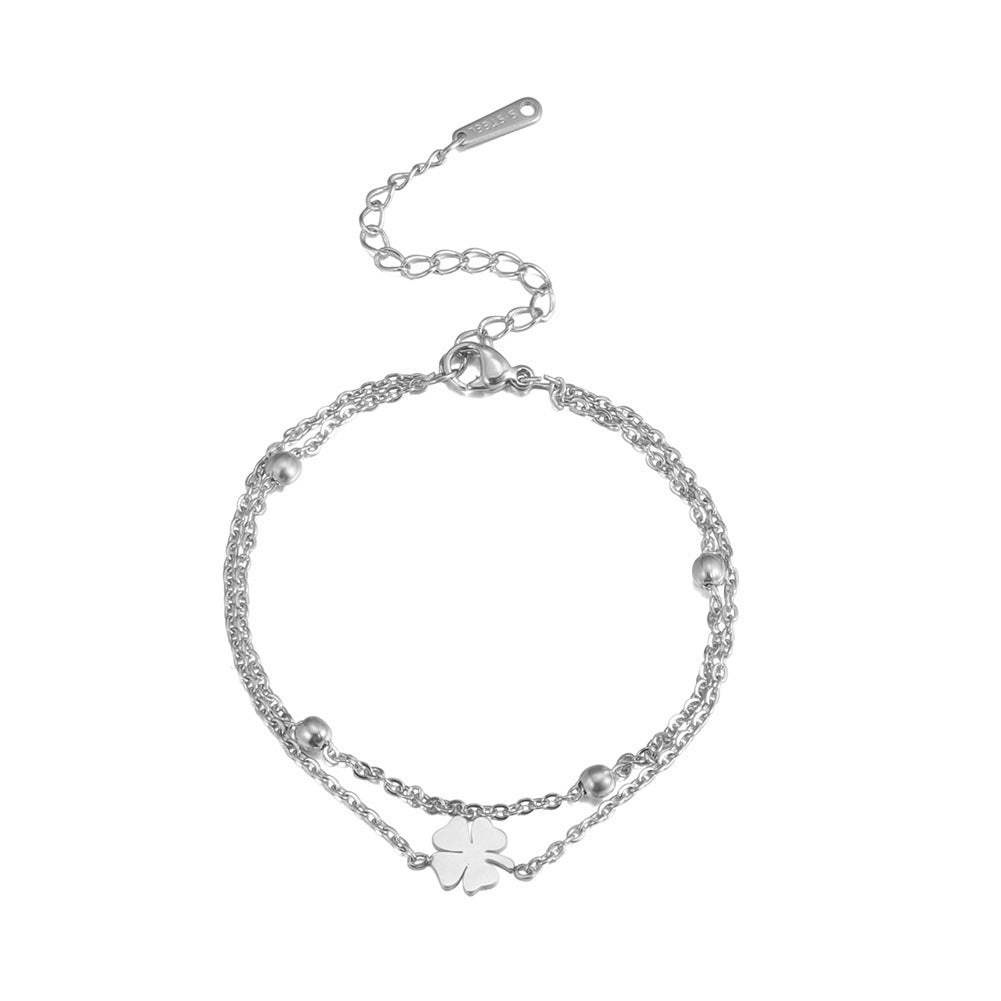 Bracelet de cheville en acier inoxydable coupe Clover Charm pour femmes