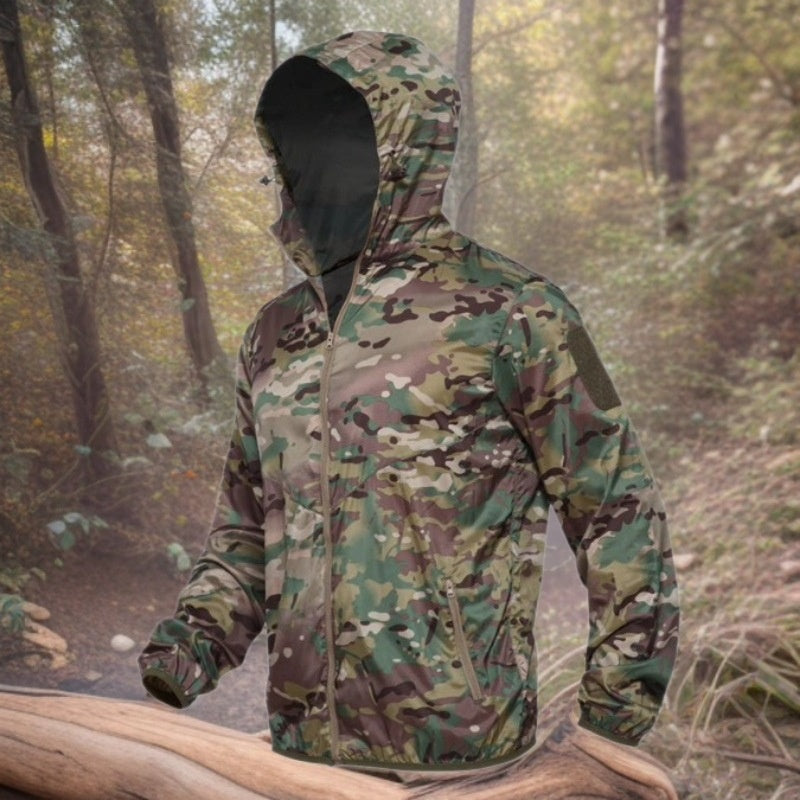 Séchage rapide Camouflage Skin Suit Tactical Hooded Outdoor Windbreaker avec desi respirant