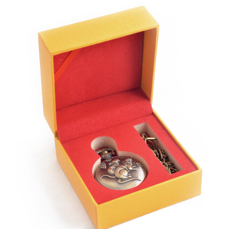 Montre de poche rétro de bronze Vintage Zodiac Quartz