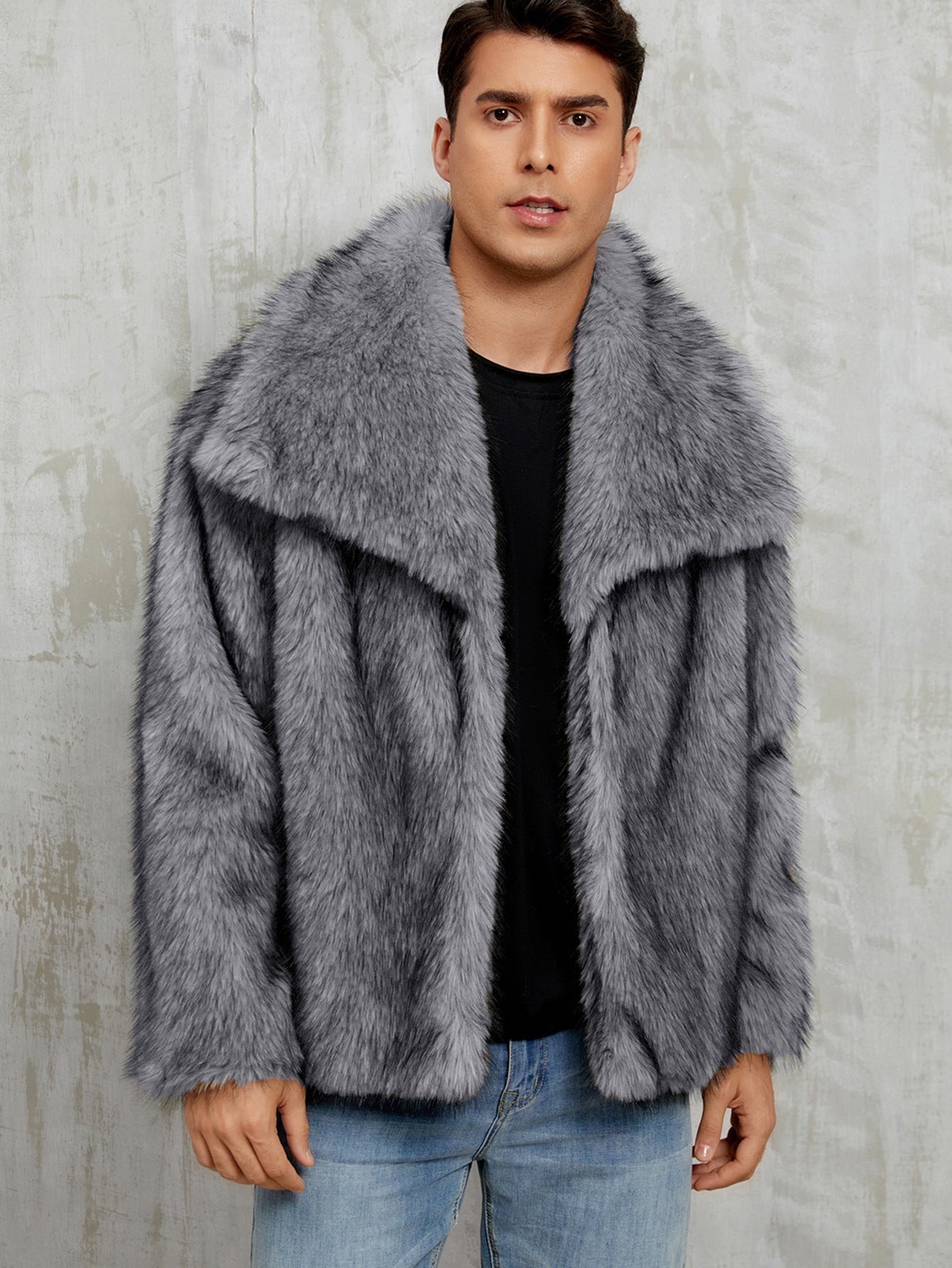 Veste en fausse fourrure de style Lapel pour homme