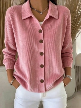 Veste à manches longues de cardigan polyvalente à bouton côtelé femme Anno