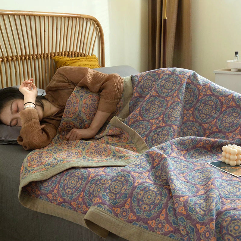 Pure Cotton Light Luxury Fil de trois couches Multi-fonctionnel Couverture Cotton Summer Qui