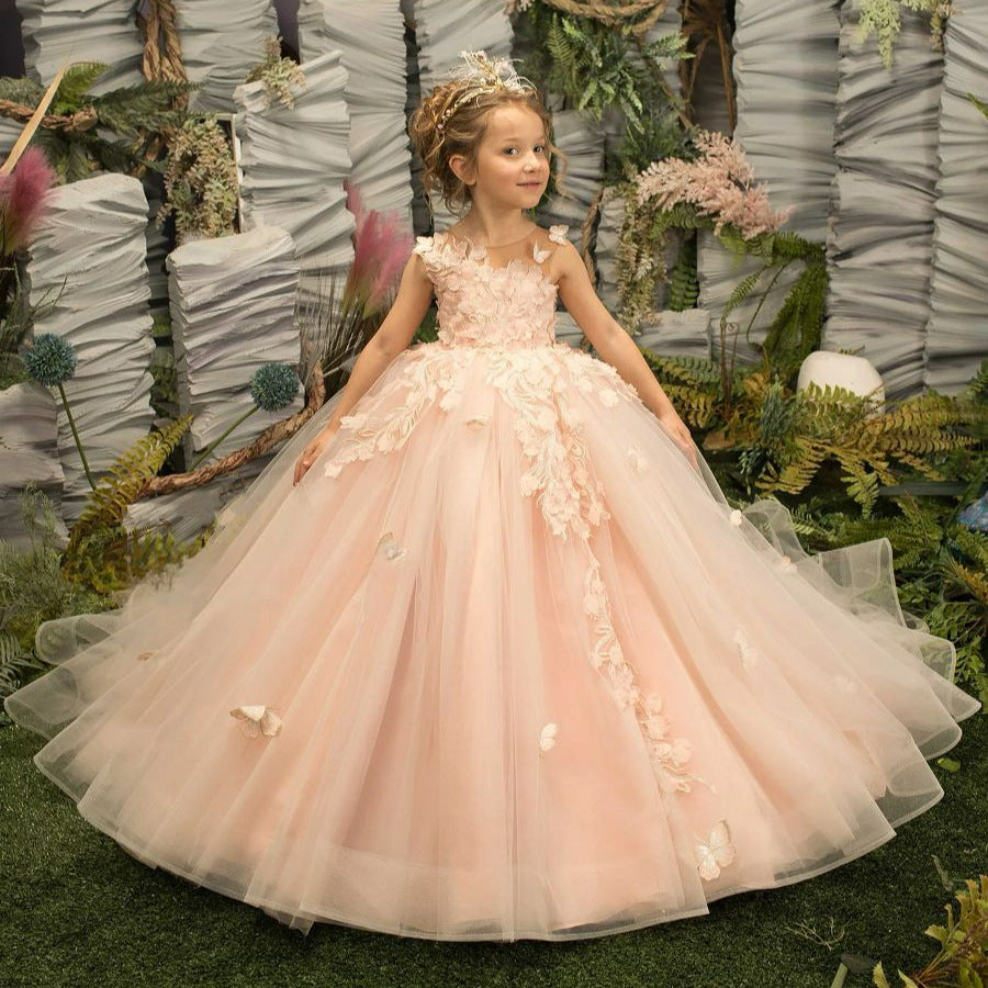Runway Piano Performance Robe longue fleur fille