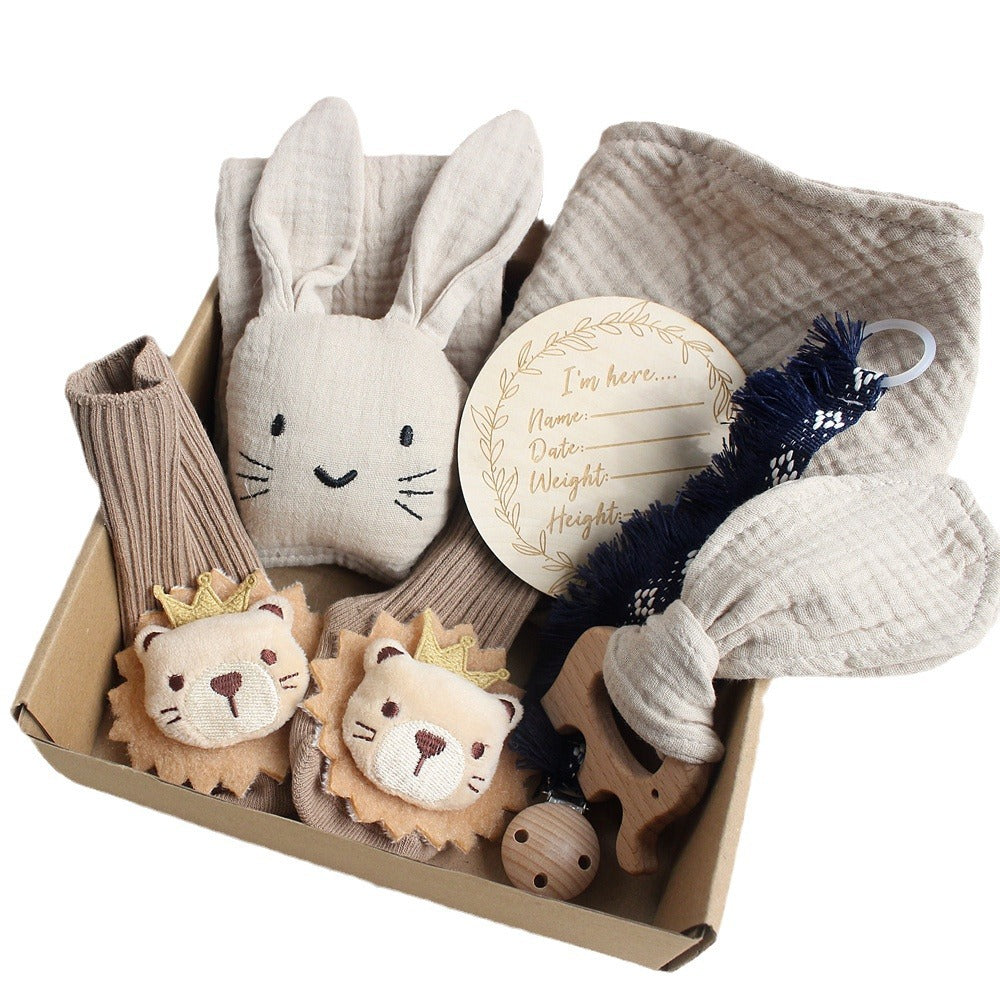 Bébé lapin Lion Appasing Serviettes Chaussettes Saliva Serviette Laver Cadeau Boîte Newborn Bite Anneau Cheveux B