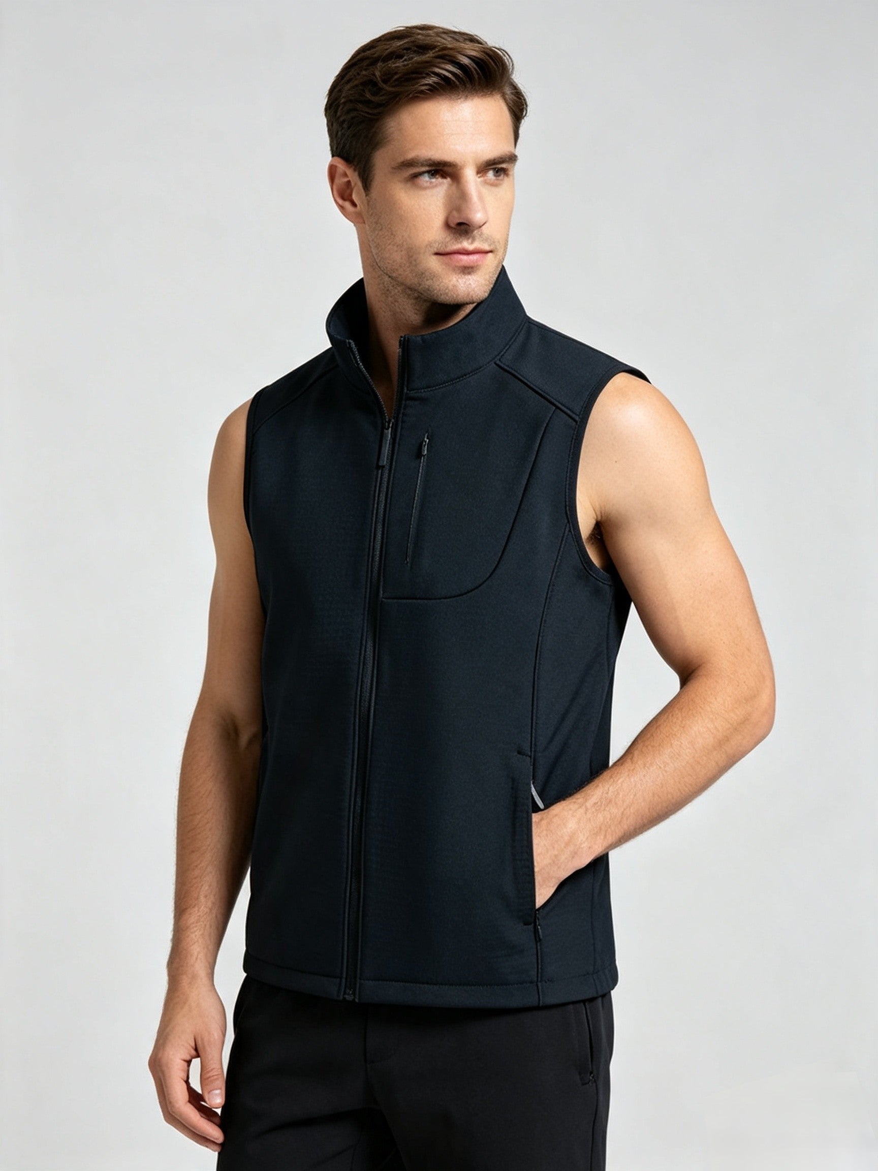 Hommes Femmes Couple Fonctionnel Softshell Vest Fleece Lined Warm Sleeveless Coat Stand Collar