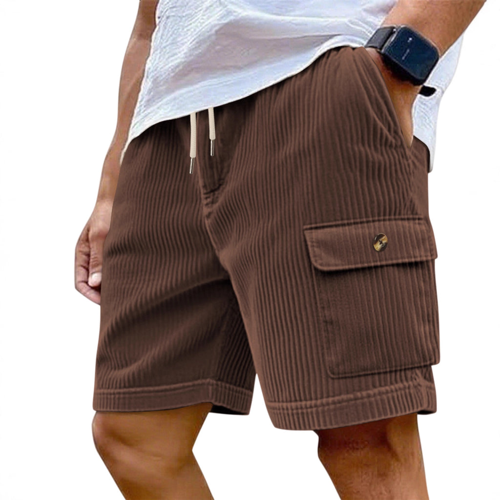 Été Corduroy Multi-Pocket Cinq points Short sport homme Dentelle-Up Casual Voiture de couleur solide