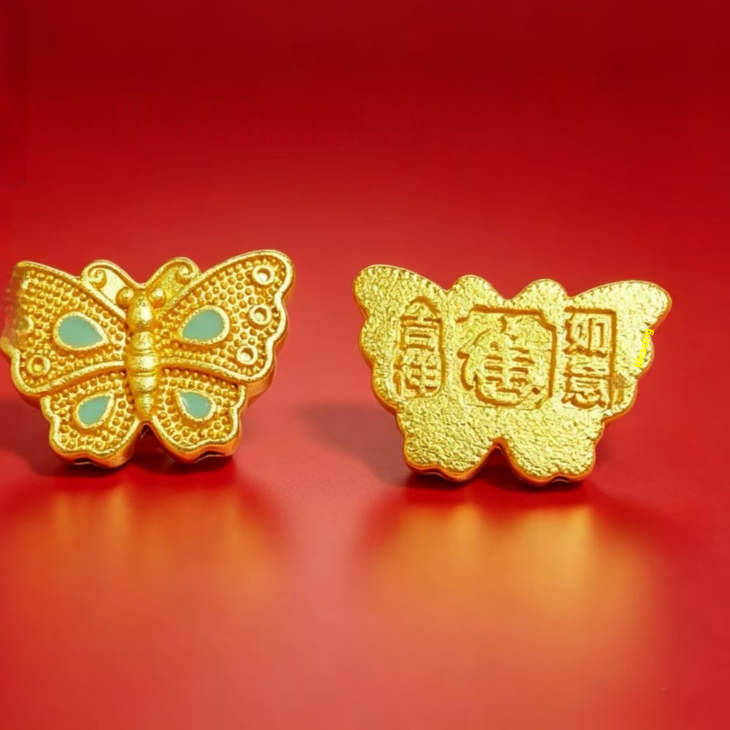Alluvial Gold Filipree incrusté de papillon turquoise et de perles longues en forme de gouard