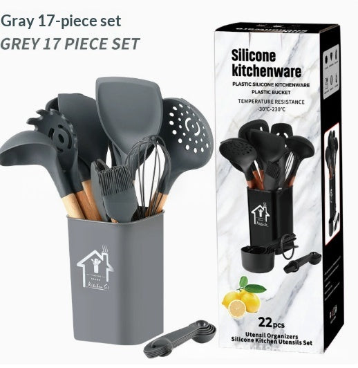 Ensemble d'articles de cuisine en silicone 22 pièces en bois