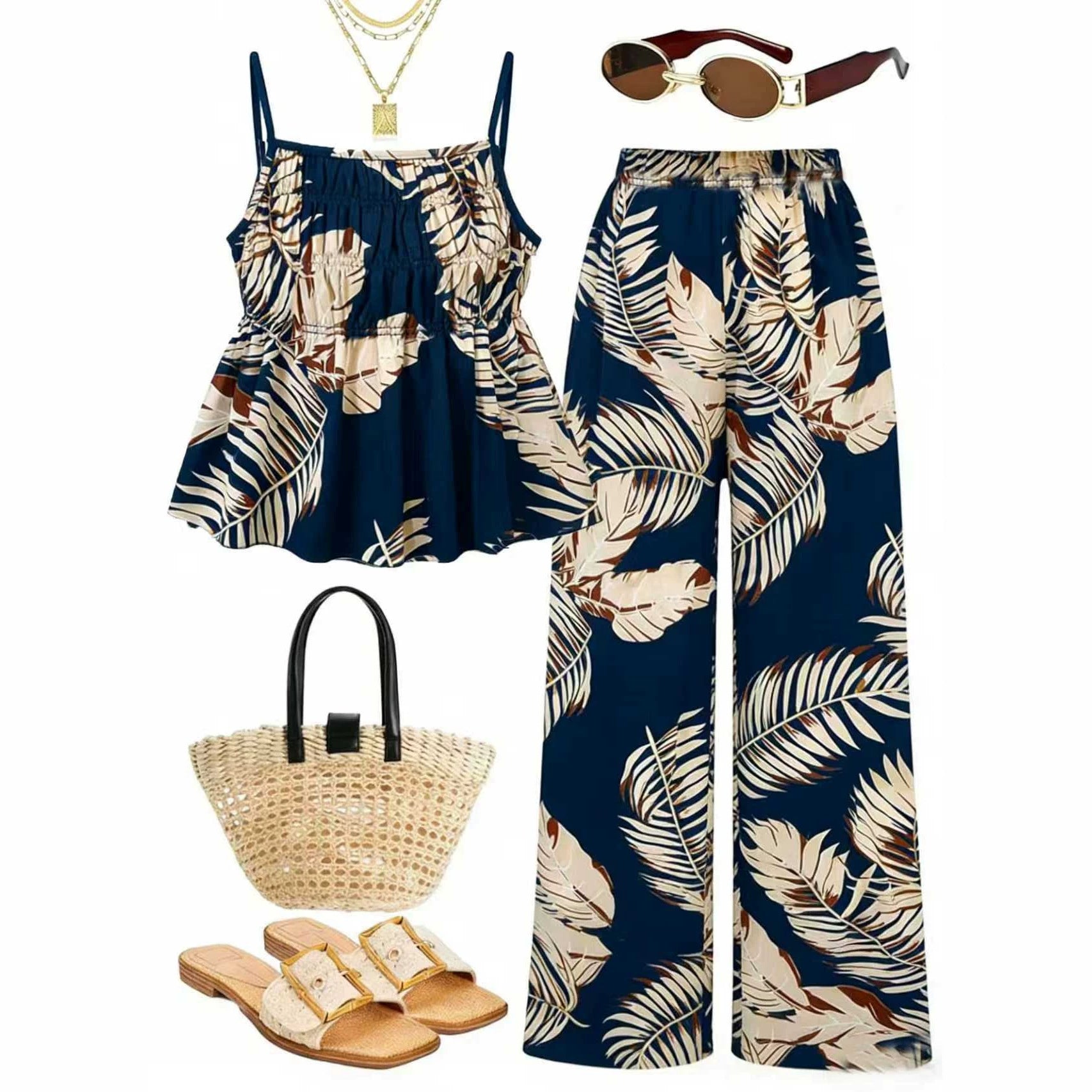 Ensemble de camisole et pantalons à large jambe à texture rusée