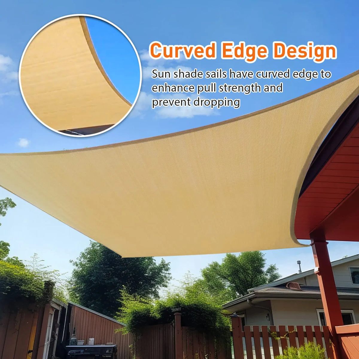 6'X8' voile d'ombre de soleil HDPE couleur sable