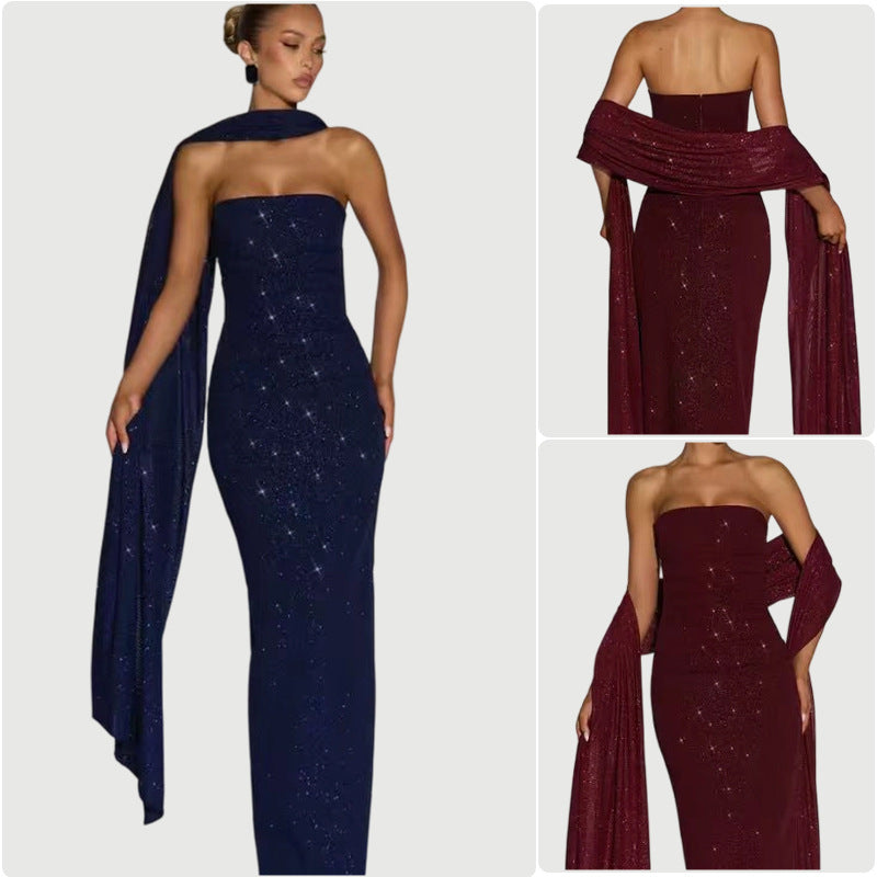 Robe de femme sans écharpe à paillettes