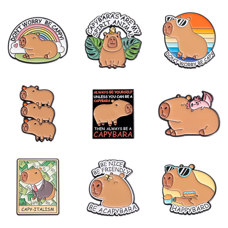 Broche d'insigne de peinture de style animal Capybara